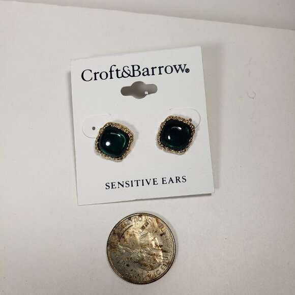 CROFT & BARROW, Gold-tone Green Square Stone Stud Earrings - Women's Jewelry - Picture 7 of 8